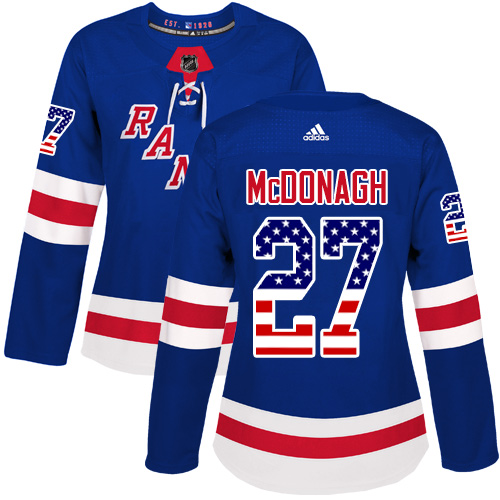 Adidas Rangers #27 Ryan McDonagh Royal Blue Home Authentic USA Flag Women's Stitched NHL Jersey